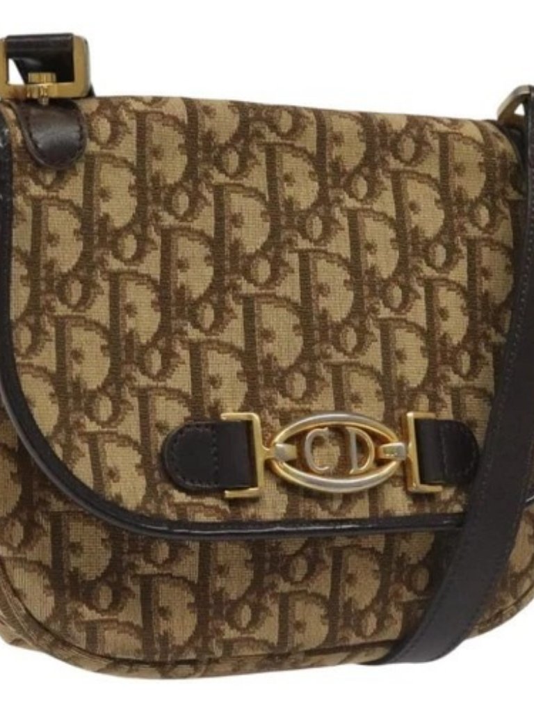 Christian Dior Trotter Canvas Shoulder Bag Brown Gold Auth Bd172
